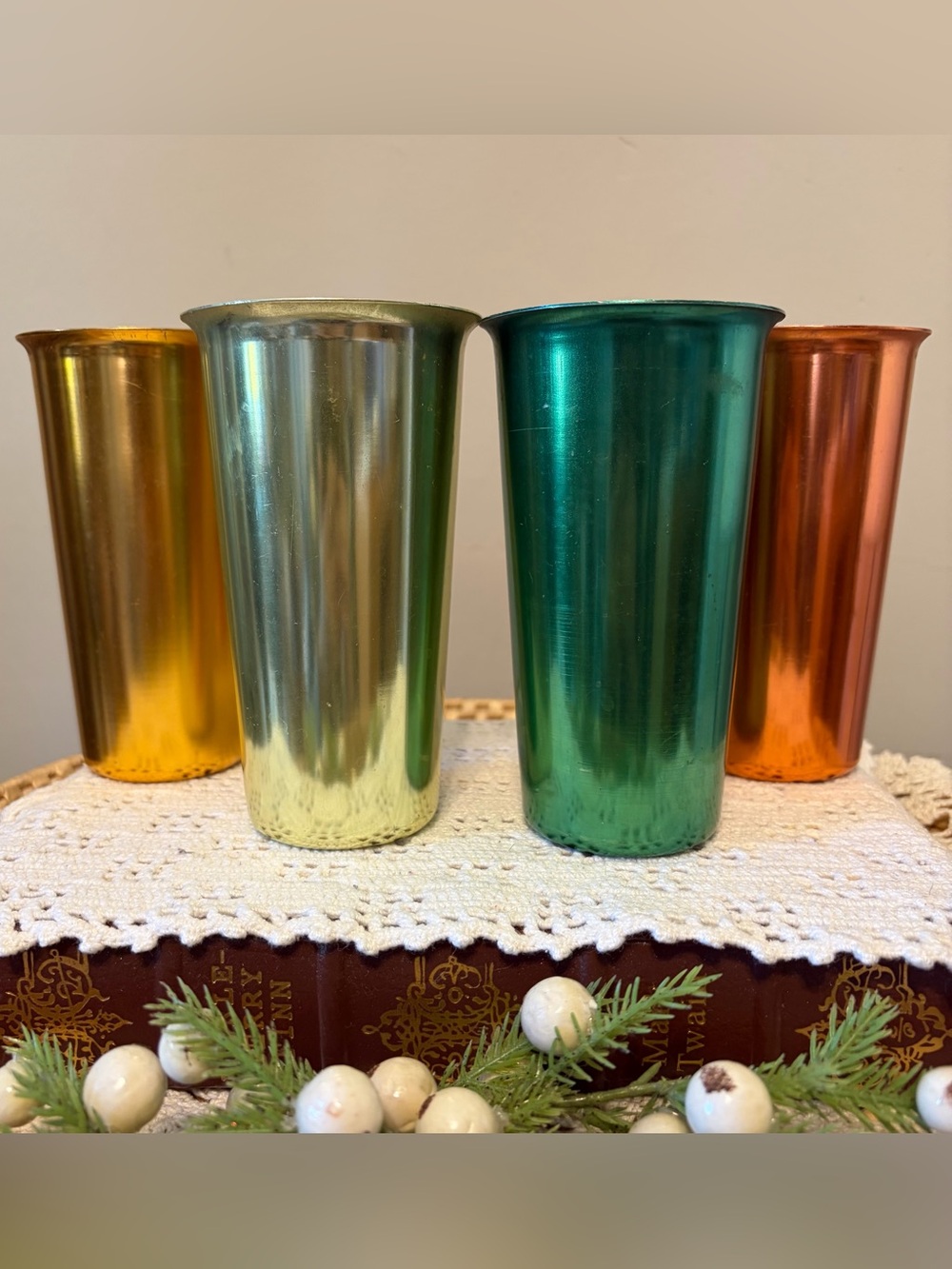 Vintage MCM Aluminum Tumbler Set of Four Hadson Japan